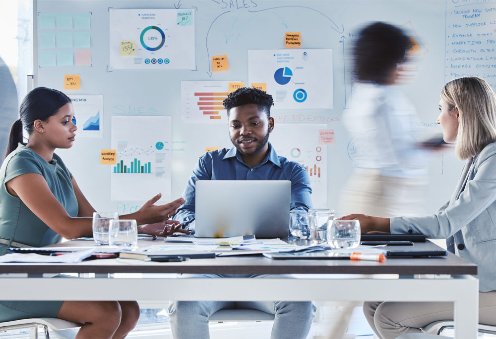 Business group working on strategy